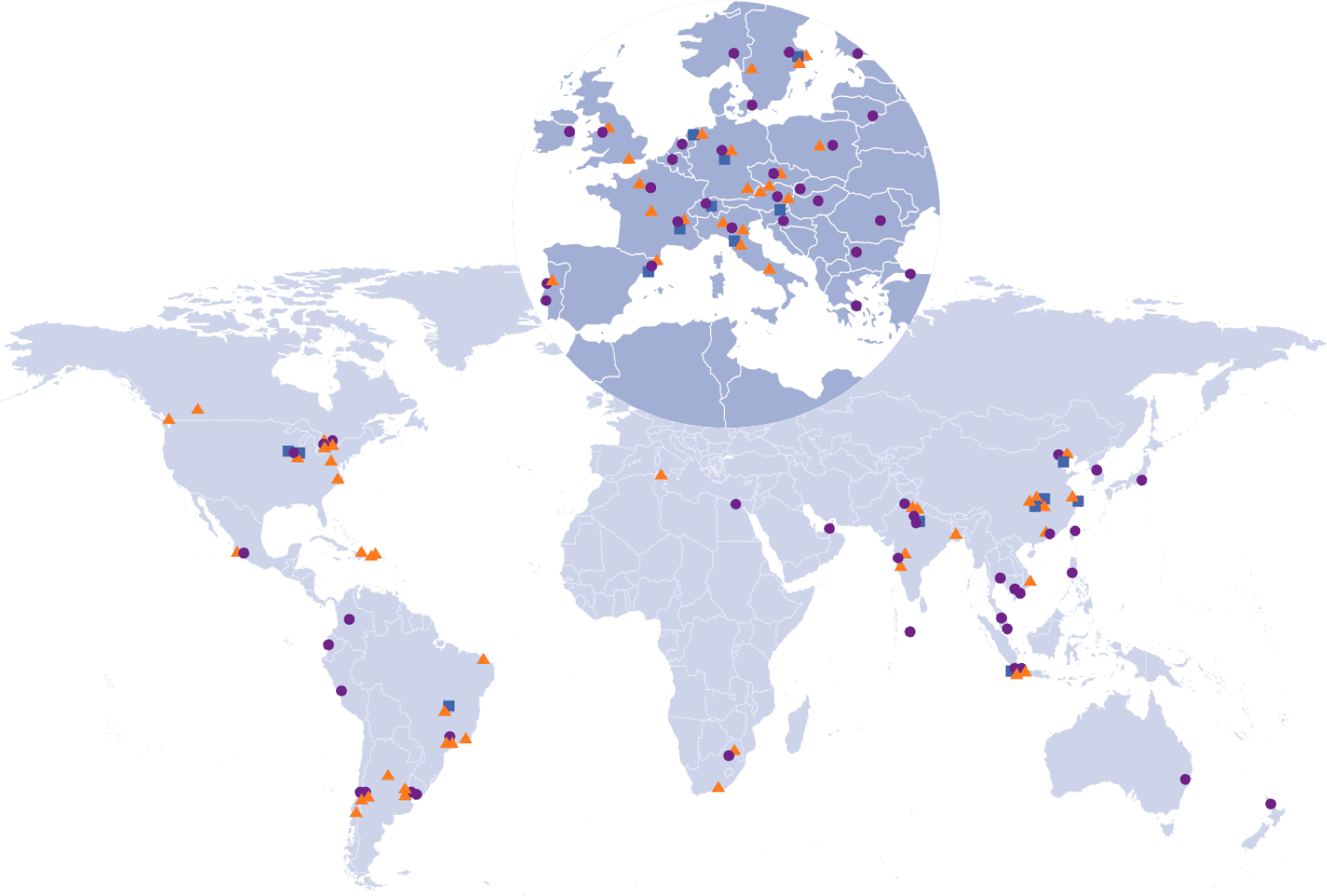 World map with the EU highlighted, showing where Fresenius Kabi manufacturing and distribution facilities are located across the globe