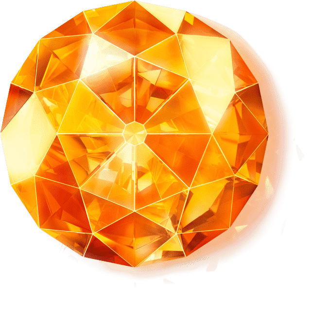 An orange, multi-faceted gemstone