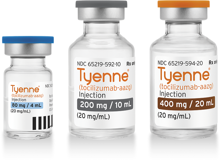 Three sizes of TYENNE vials for intravenous infusion